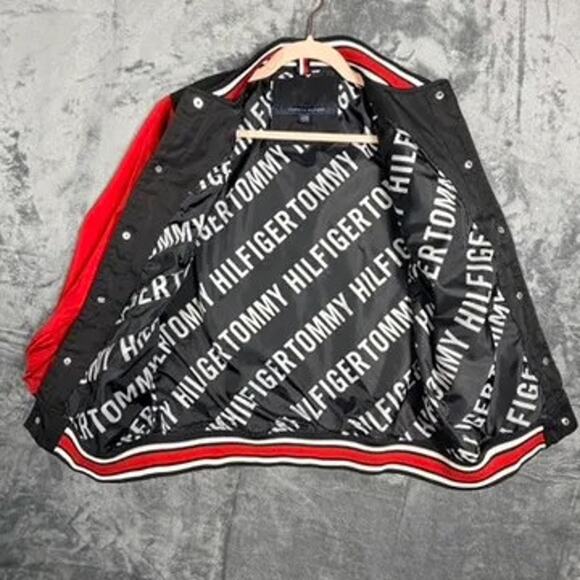 Tommy Hilfiger Red Black Letterman Jacket Size 16 18 Varsity Style - Picture 6 of 8